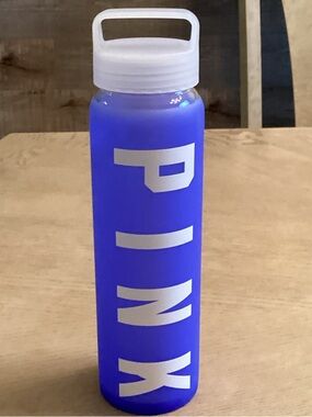 Retro Trendy Healthy Pink Dog Victoria Secret PINK Glass Water Bottle, Purple